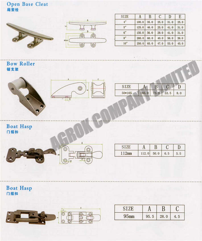 Open Base Cleat Bow Roller Boat Hasp