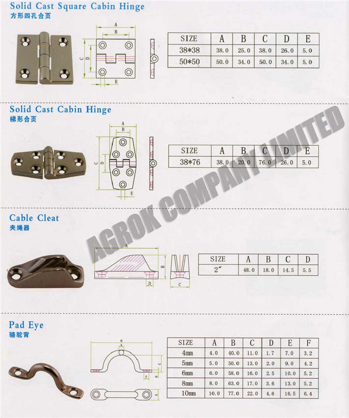 Solid Cast Square Cabin Hinge Cable Cleat Pad Eye
